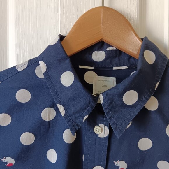 Gap Women's Navy Fox Print Polka Dot The Fitted Boyfriend Cotton Shirt Size S - Picture 4 of 15